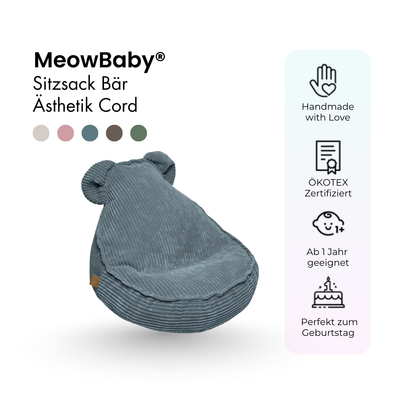 MeowBaby Sitzsack Ästhetik Cord Bär - Classic Cord Edition