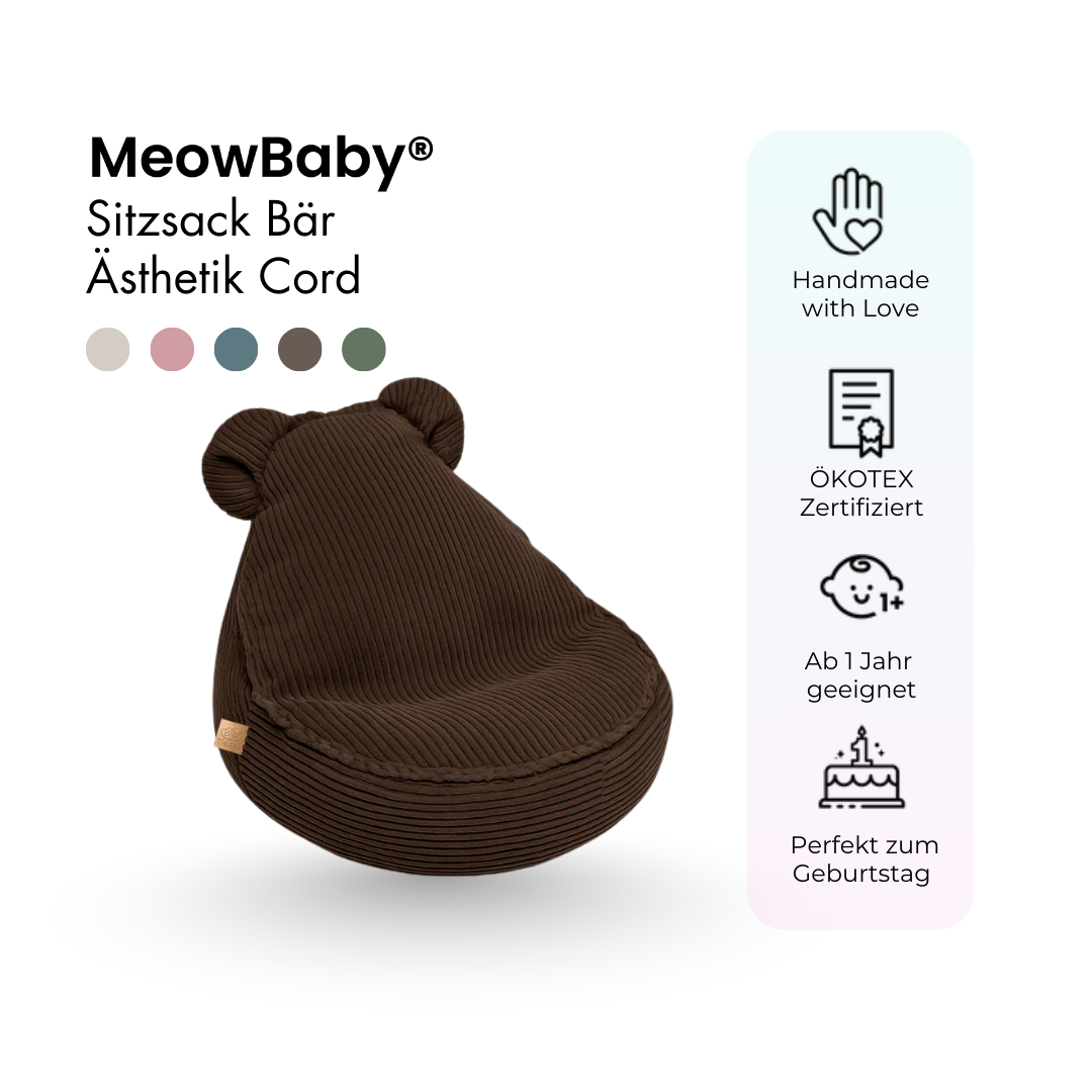 MeowBaby Sitzsack Ästhetik Cord Bär - Classic Cord Edition
