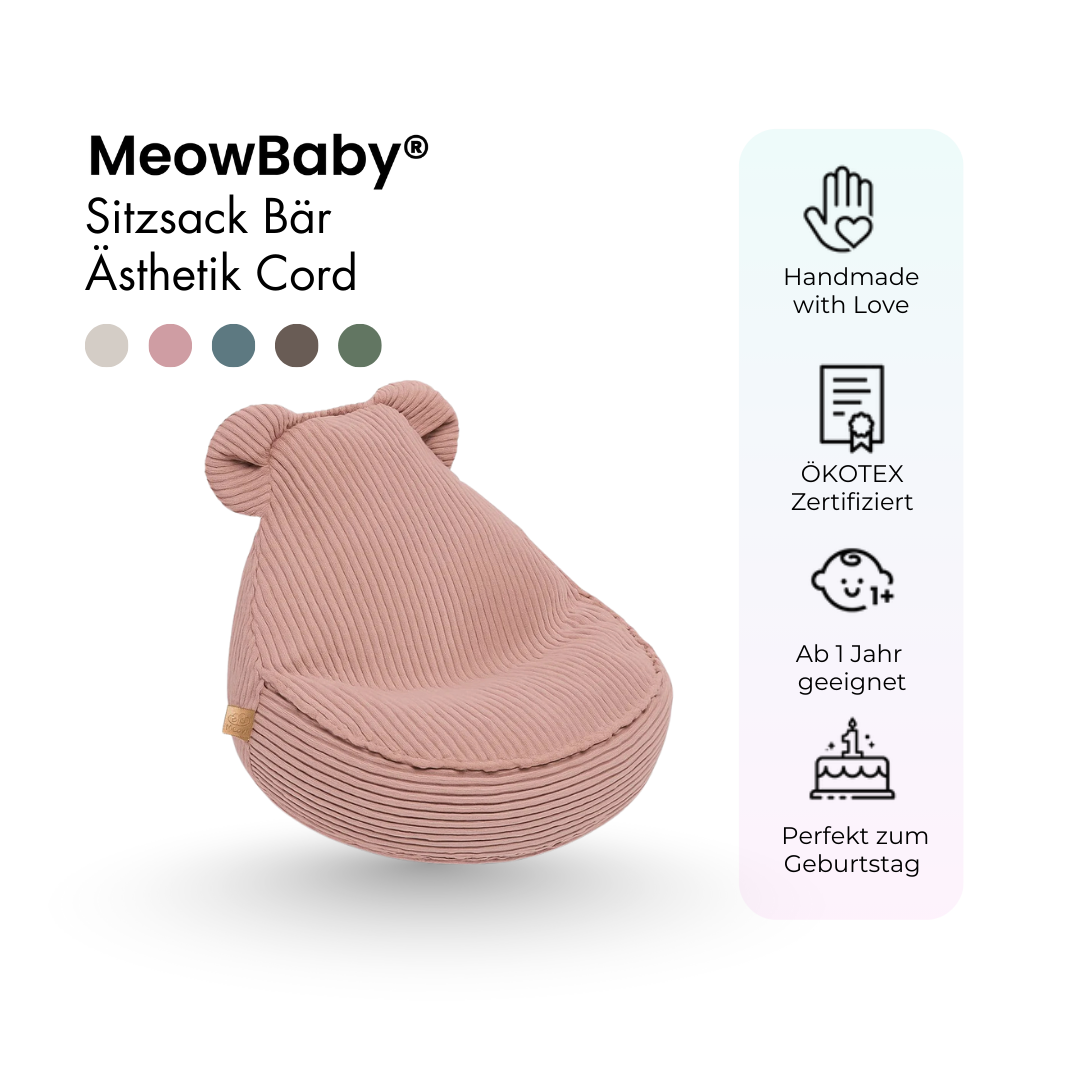 MeowBaby Sitzsack Ästhetik Cord Bär - Classic Cord Edition