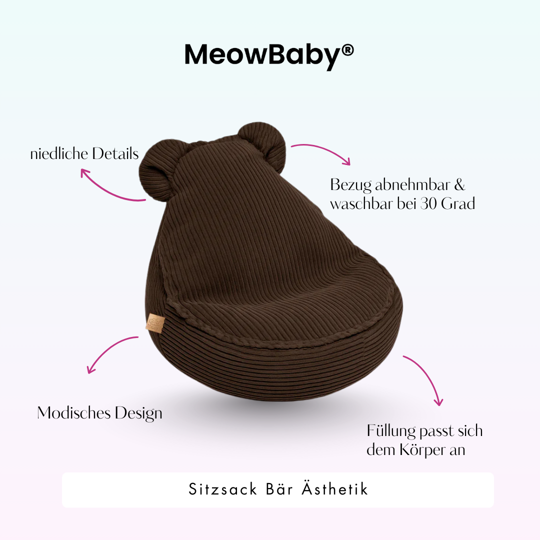MeowBaby Sitzsack Ästhetik Cord Bär - Classic Cord Edition