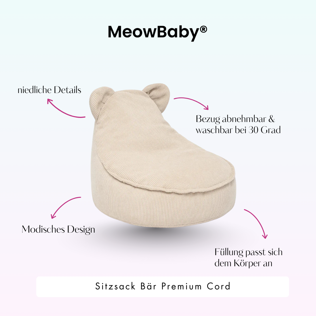 MeowBaby Sitzsack Bär Cord Premium - Slim Cord Edition