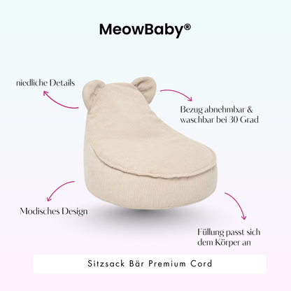 MeowBaby Sitzsack Bär Cord Premium - Slim Cord Edition