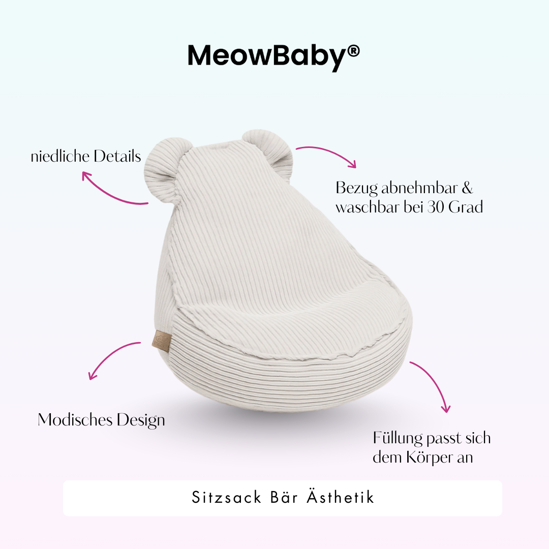 MeowBaby Sitzsack Ästhetik Cord Bär - Classic Cord Edition
