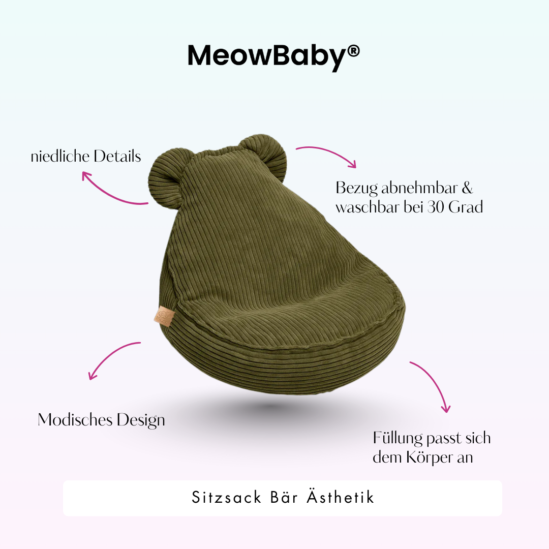 MeowBaby Sitzsack Ästhetik Cord Bär - Classic Cord Edition