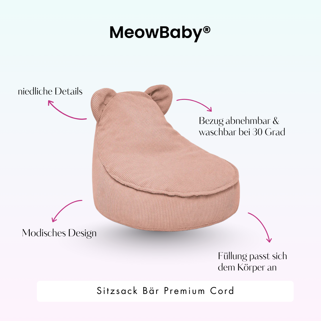 MeowBaby Sitzsack Bär Cord Premium - Slim Cord Edition