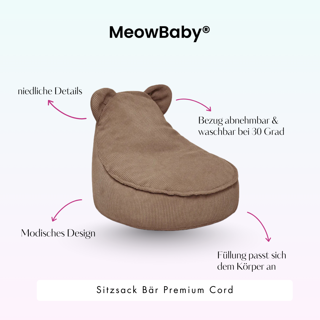 MeowBaby Sitzsack Bär Cord Premium - Slim Cord Edition