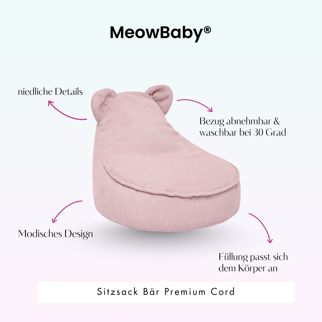 MeowBaby Sitzsack Bär Cord Premium - Slim Cord Edition