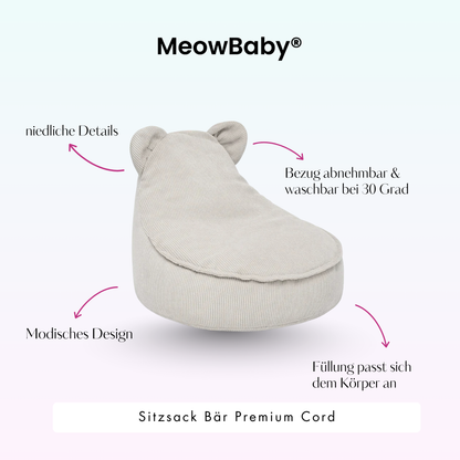 MeowBaby Sitzsack Bär Cord Premium - Slim Cord Edition