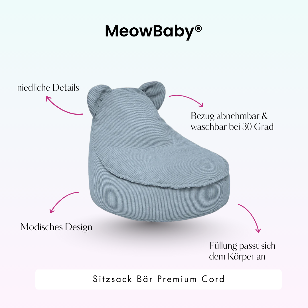 MeowBaby Sitzsack Bär Cord Premium - Slim Cord Edition