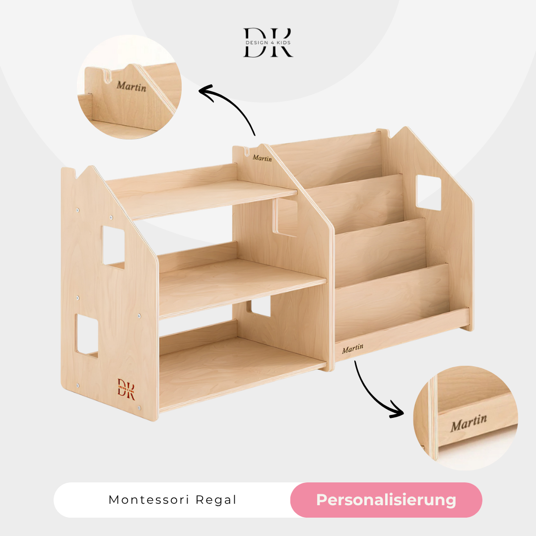 Design4Kids Montessori Bücherregal für Kinder – Natur