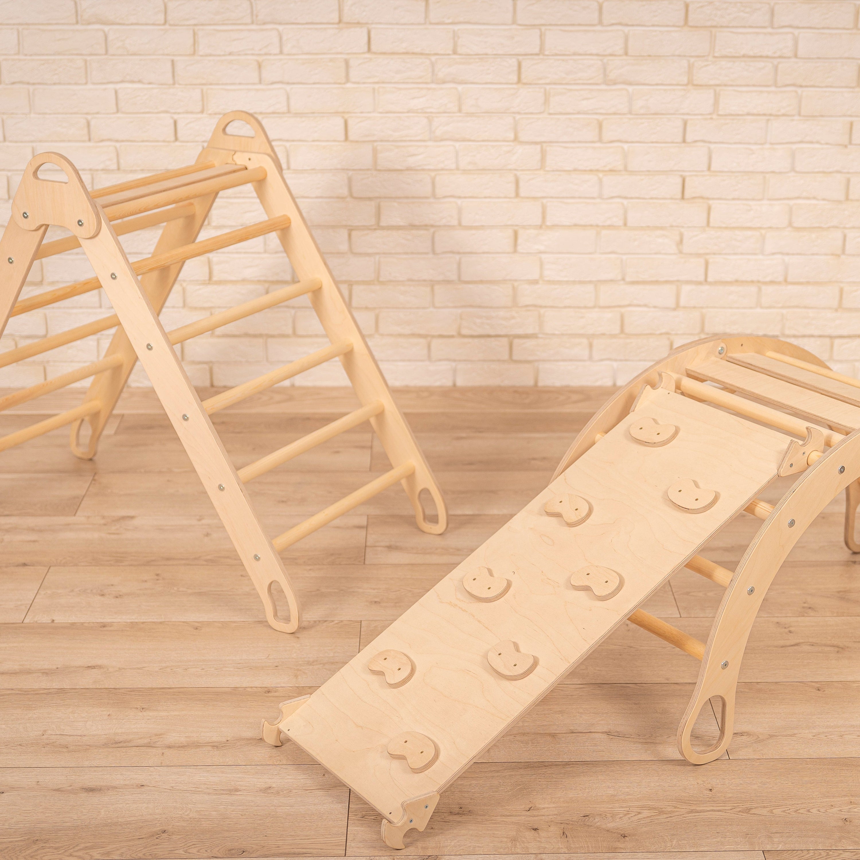 Design4Kids 3-in-1 Montessori Kletterset L - Kletterdreieck, Rutsche &amp; Wippe