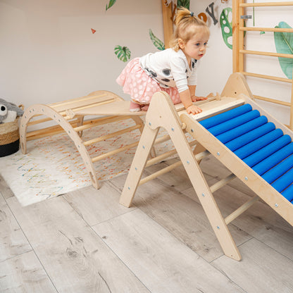 Design4Kids 4-in-1 Montessori Kletterset M - Kletterdreieck, Wippe, Klettersteig &amp; Rollenrutsche