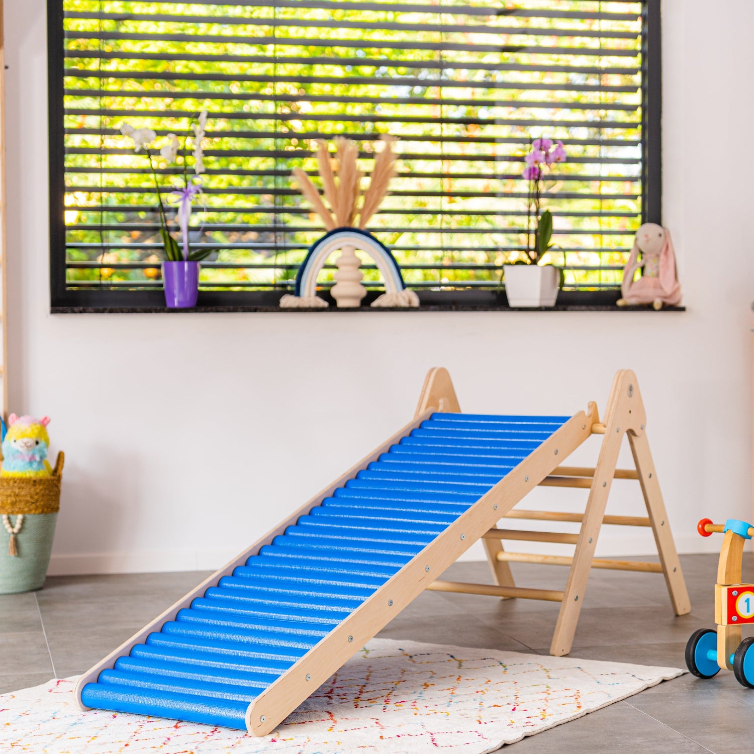 Design4Kids 4-in-1 Montessori Kletterset M - Kletterdreieck, Wippe, Klettersteig &amp; Rollenrutsche