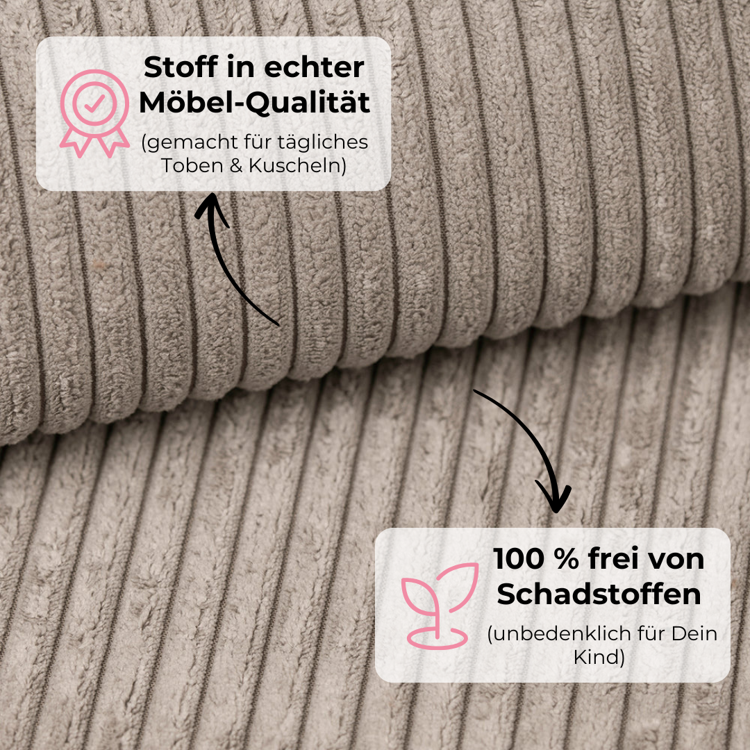 Design4Kids Kindersessel Jewel Cord eckig Hazelnut Taupe