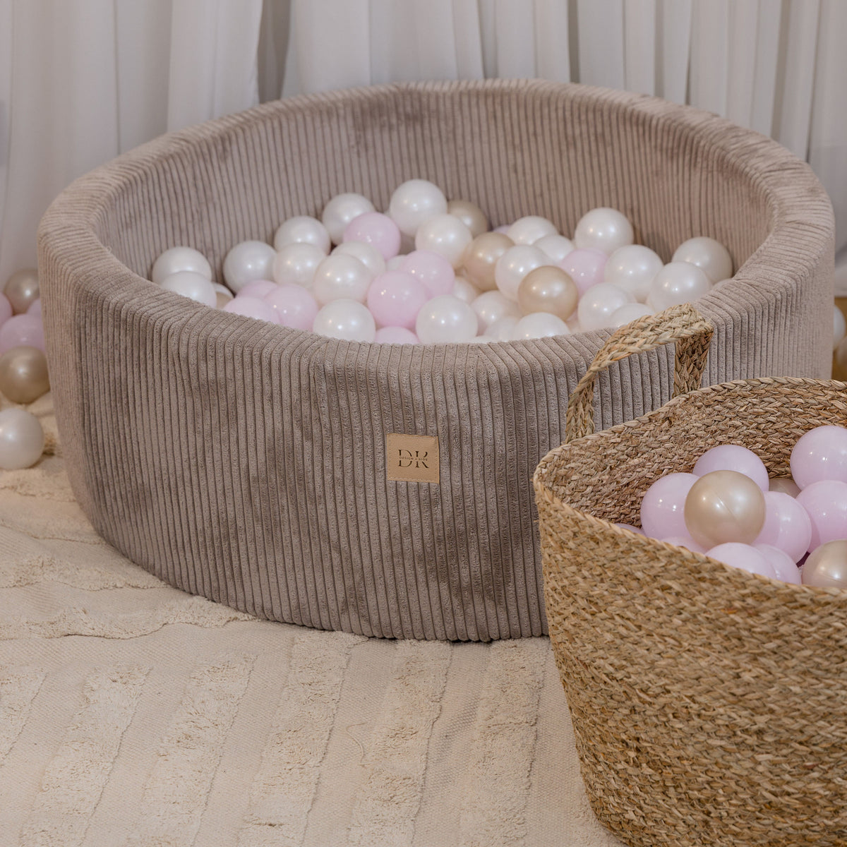 Design4Kids Bällebad Jewel 90x30cm Cord mit 200 Bällen - eigene Farbauswahl Hazelnut Taupe
