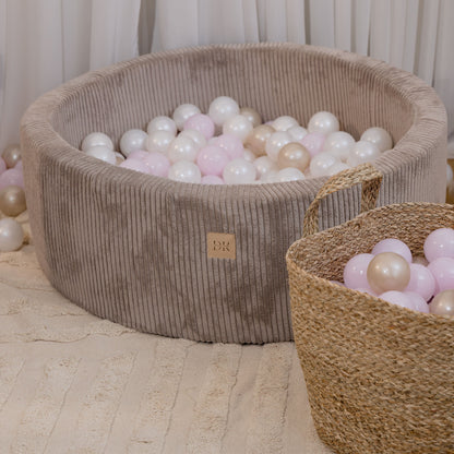 Design4Kids Bällebad Jewel 90x30cm Cord mit 200 Bällen - eigene Farbauswahl Hazelnut Taupe