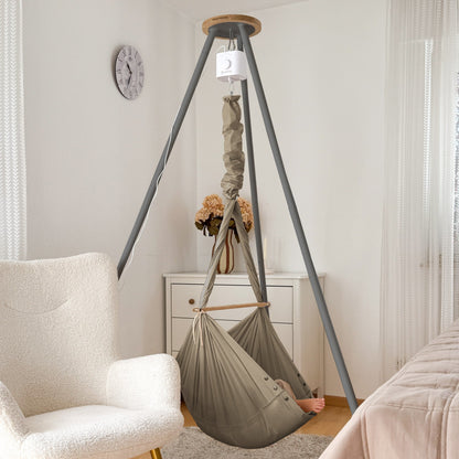 Design4Kids Federwiege Baby Classic mit Motor &amp; TIPI-Gestell – taupe / anthrazit