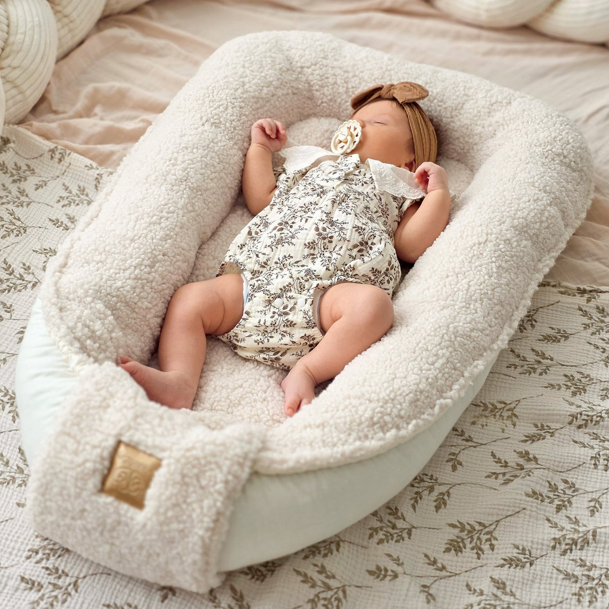MeowBaby Babynestchen für Neugeborene Bearly – Beige/Creme