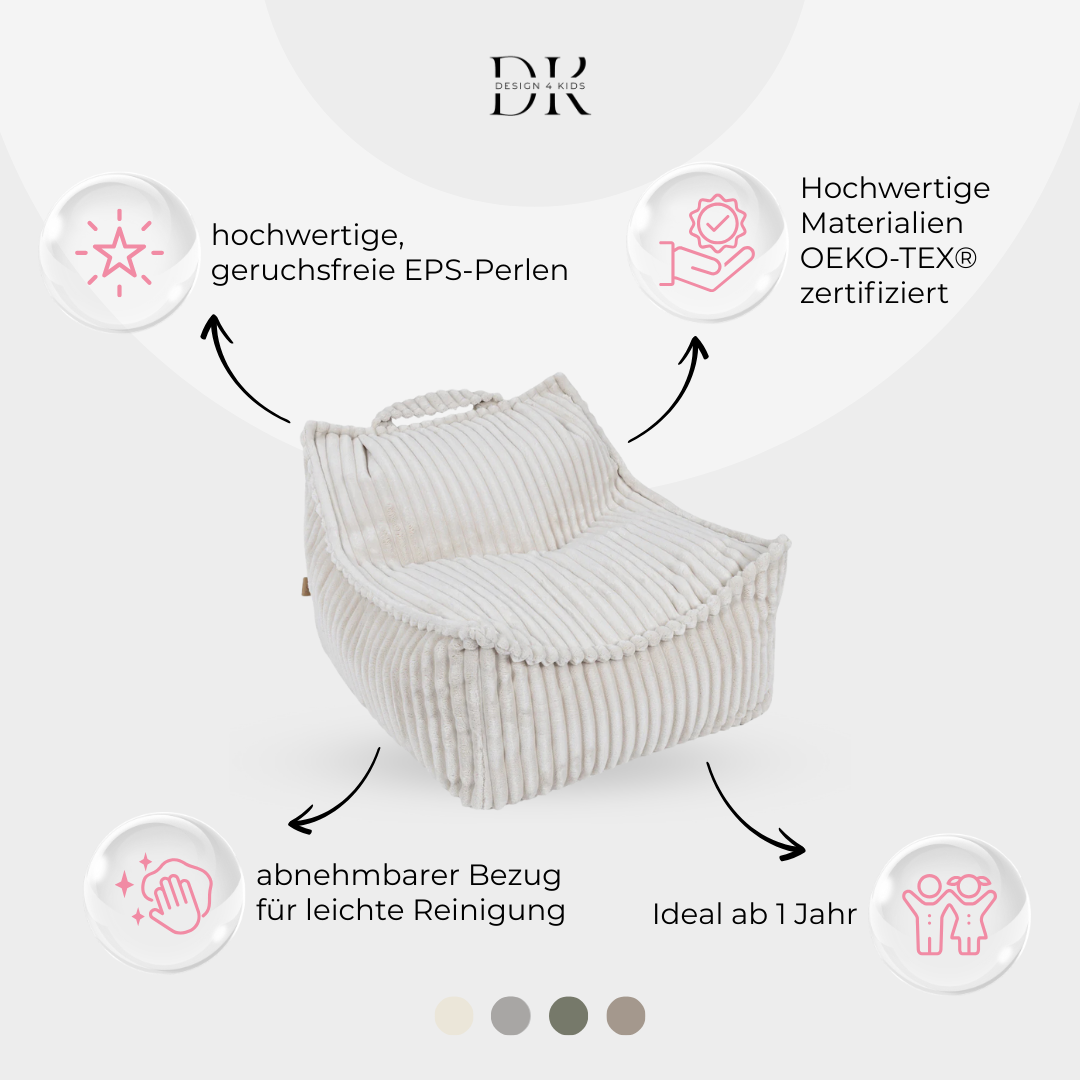 Design4Kids Kindersessel Jewel Plüsch-Cord eckig