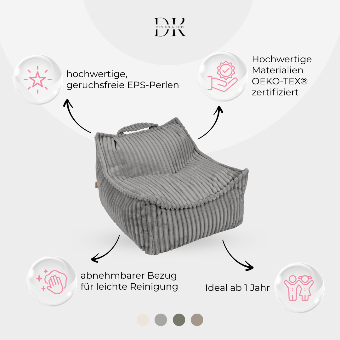 Design4Kids Kindersessel Jewel Plüsch-Cord eckig