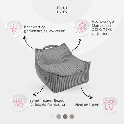 Design4Kids Kindersessel Jewel Plüsch-Cord eckig