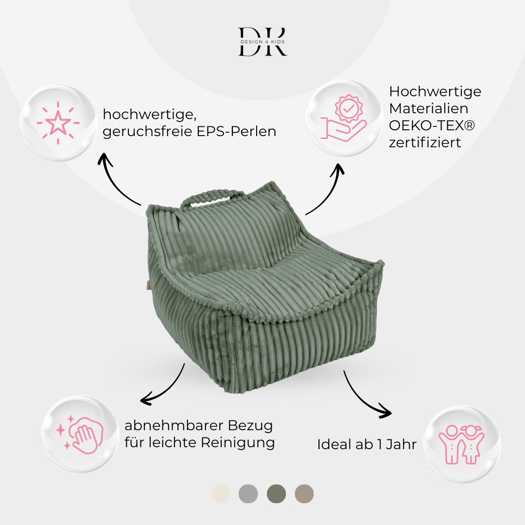 Design4Kids Kindersessel Jewel Plüsch-Cord eckig