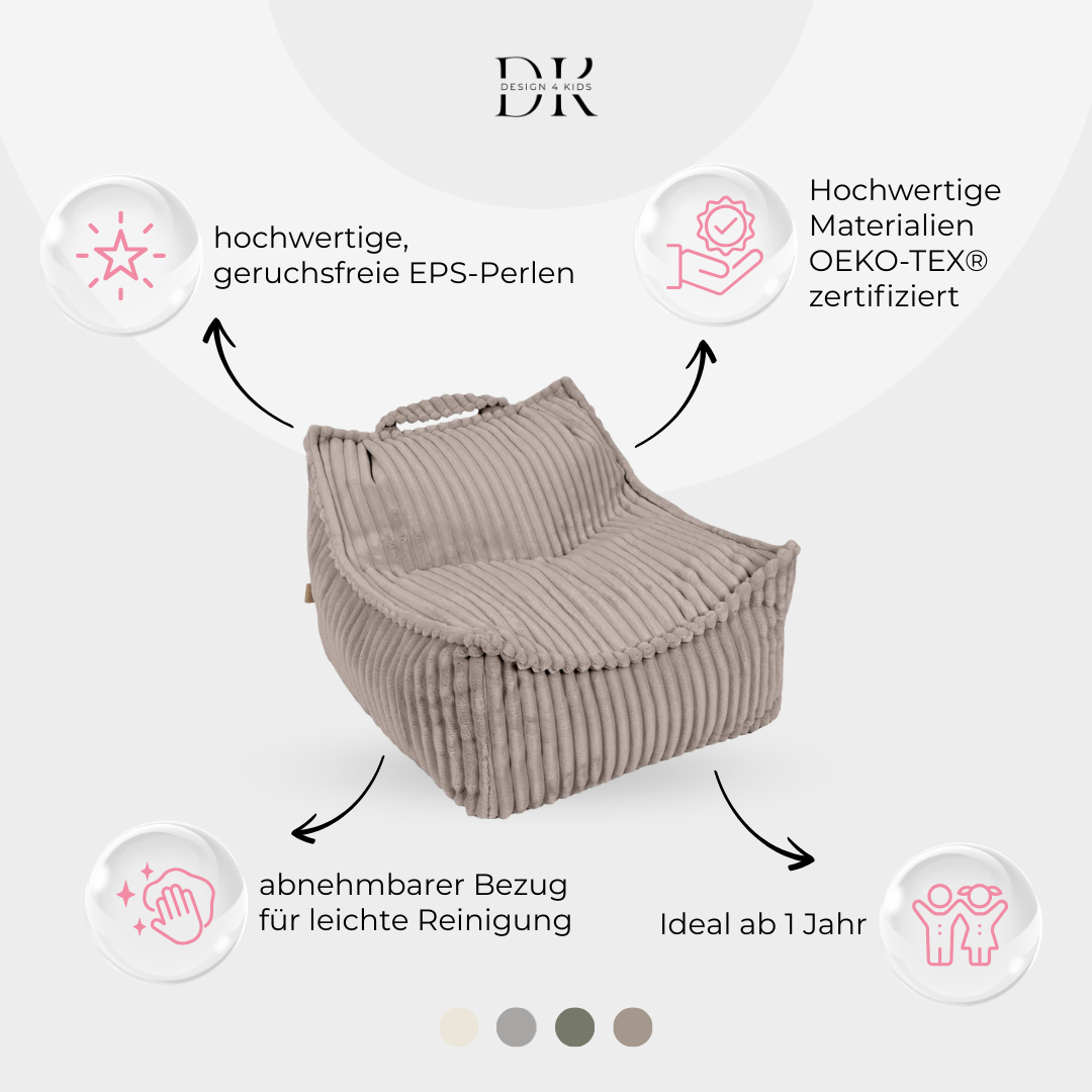 Design4Kids Kindersessel Jewel Plüsch-Cord eckig