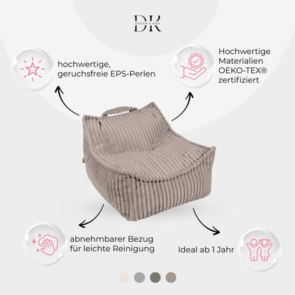 Design4Kids Kindersessel Jewel Plüsch-Cord eckig