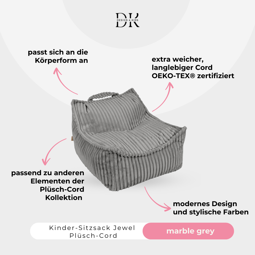 Design4Kids Kindersessel Jewel Plüsch-Cord eckig