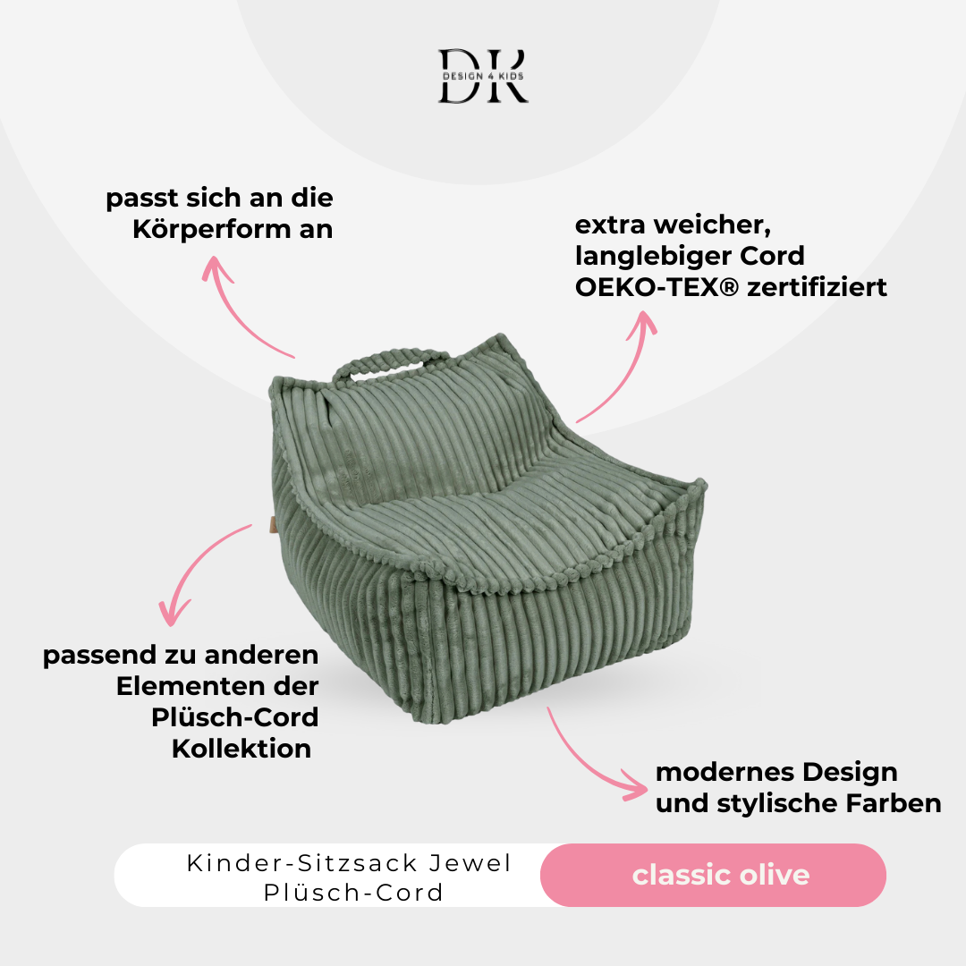 Design4Kids Kindersessel Jewel Plüsch-Cord eckig