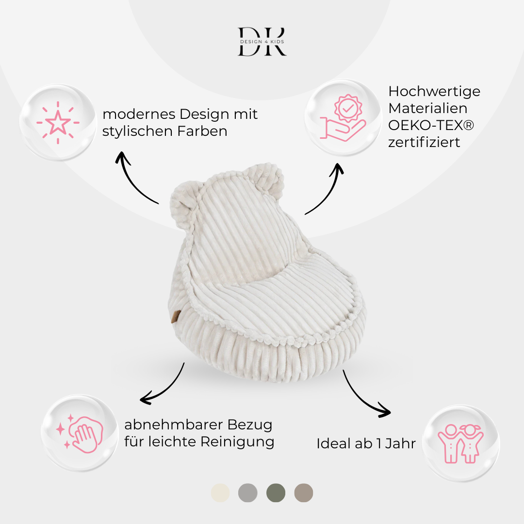 Design4Kids Kindersessel Jewel Plüsch-Cord im Bär-Design