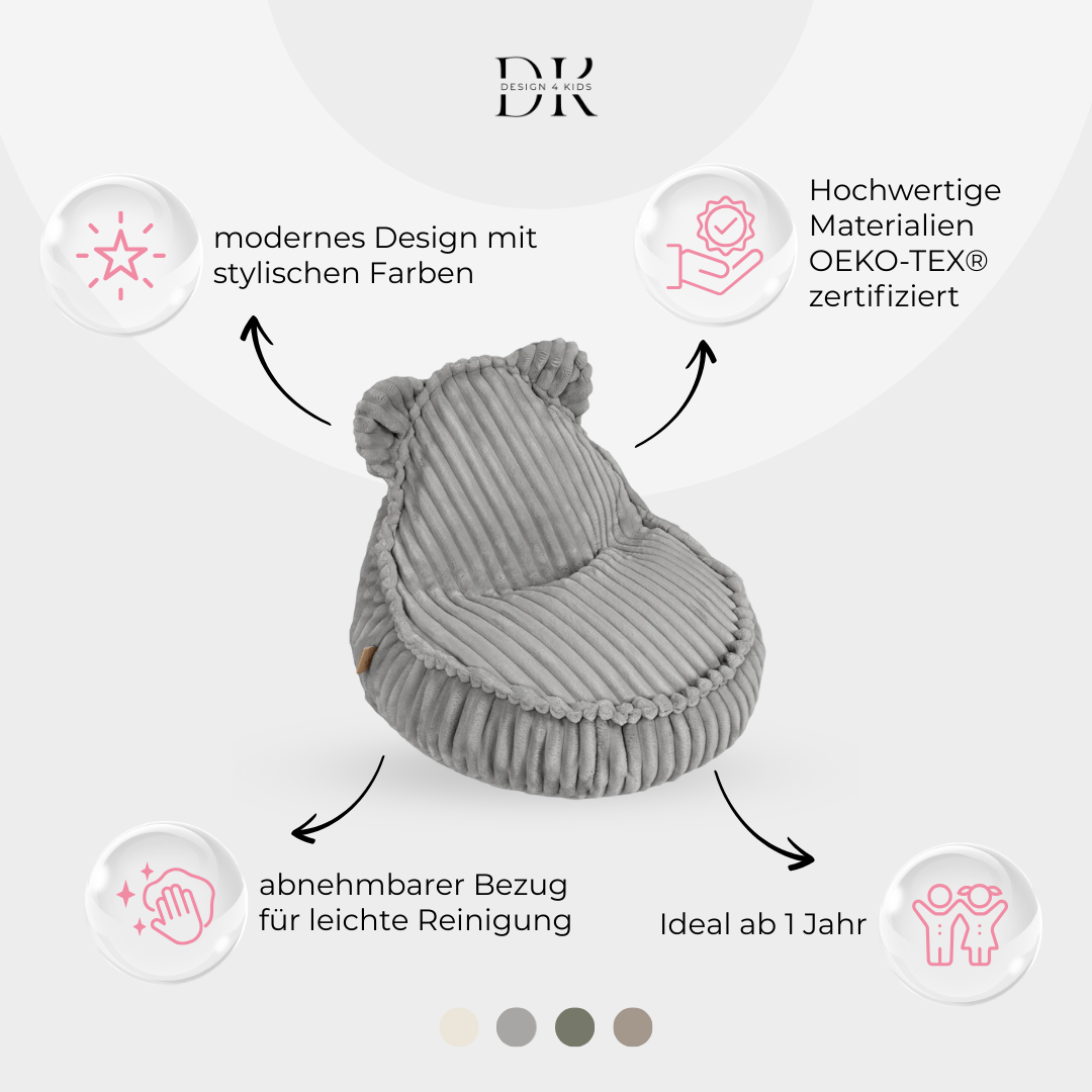 Design4Kids Kindersessel Jewel Plüsch-Cord im Bär-Design