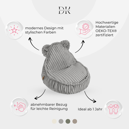 Design4Kids Kindersessel Jewel Plüsch-Cord im Bär-Design