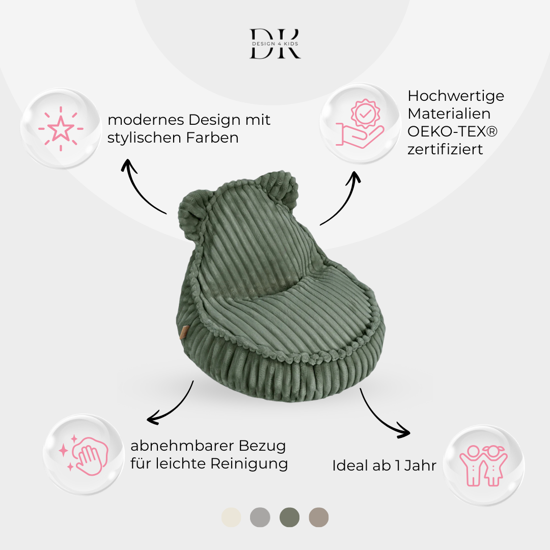 Design4Kids Kindersessel Jewel Plüsch-Cord im Bär-Design