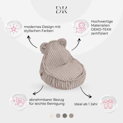 Design4Kids Kindersessel Jewel Plüsch-Cord im Bär-Design