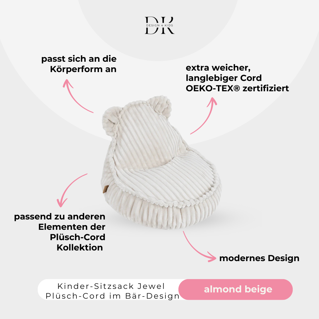 Design4Kids Kindersessel Jewel Plüsch-Cord im Bär-Design