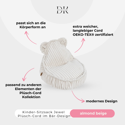 Design4Kids Kindersessel Jewel Plüsch-Cord im Bär-Design