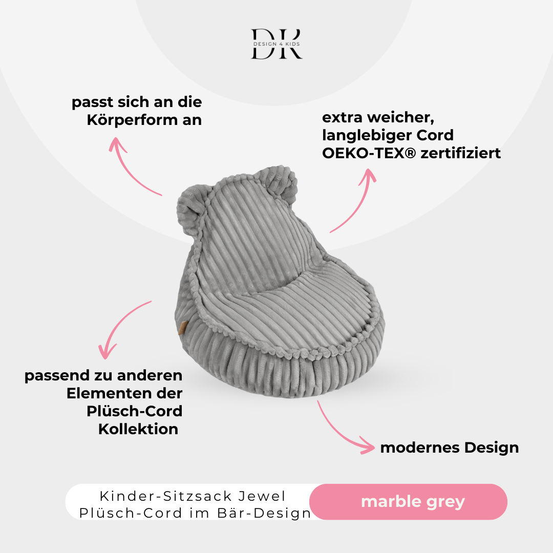 Design4Kids Kindersessel Jewel Plüsch-Cord im Bär-Design