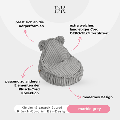 Design4Kids Kindersessel Jewel Plüsch-Cord im Bär-Design