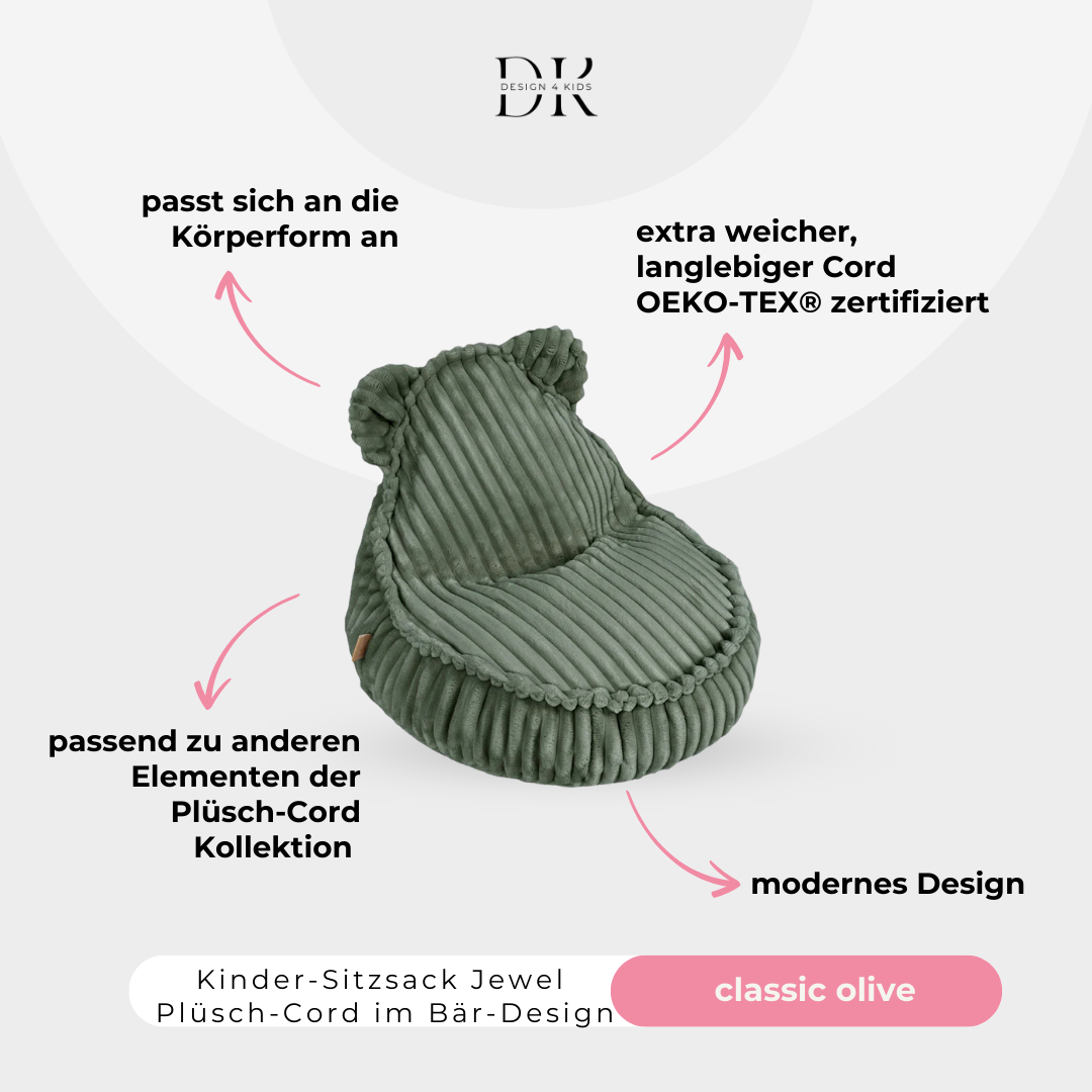 Design4Kids Kindersessel Jewel Plüsch-Cord im Bär-Design