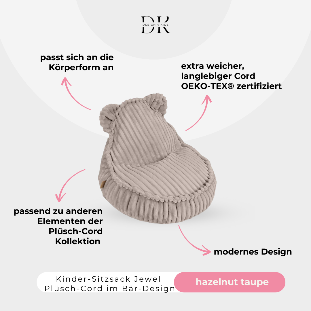 Design4Kids Kindersessel Jewel Plüsch-Cord im Bär-Design
