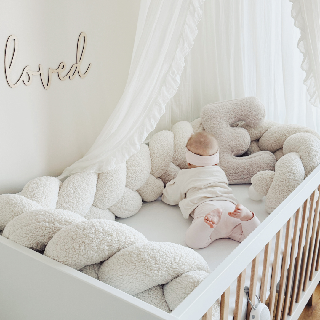 MeowBaby Braided Cot Bumper Bearly, 1.5 m - beige/cream