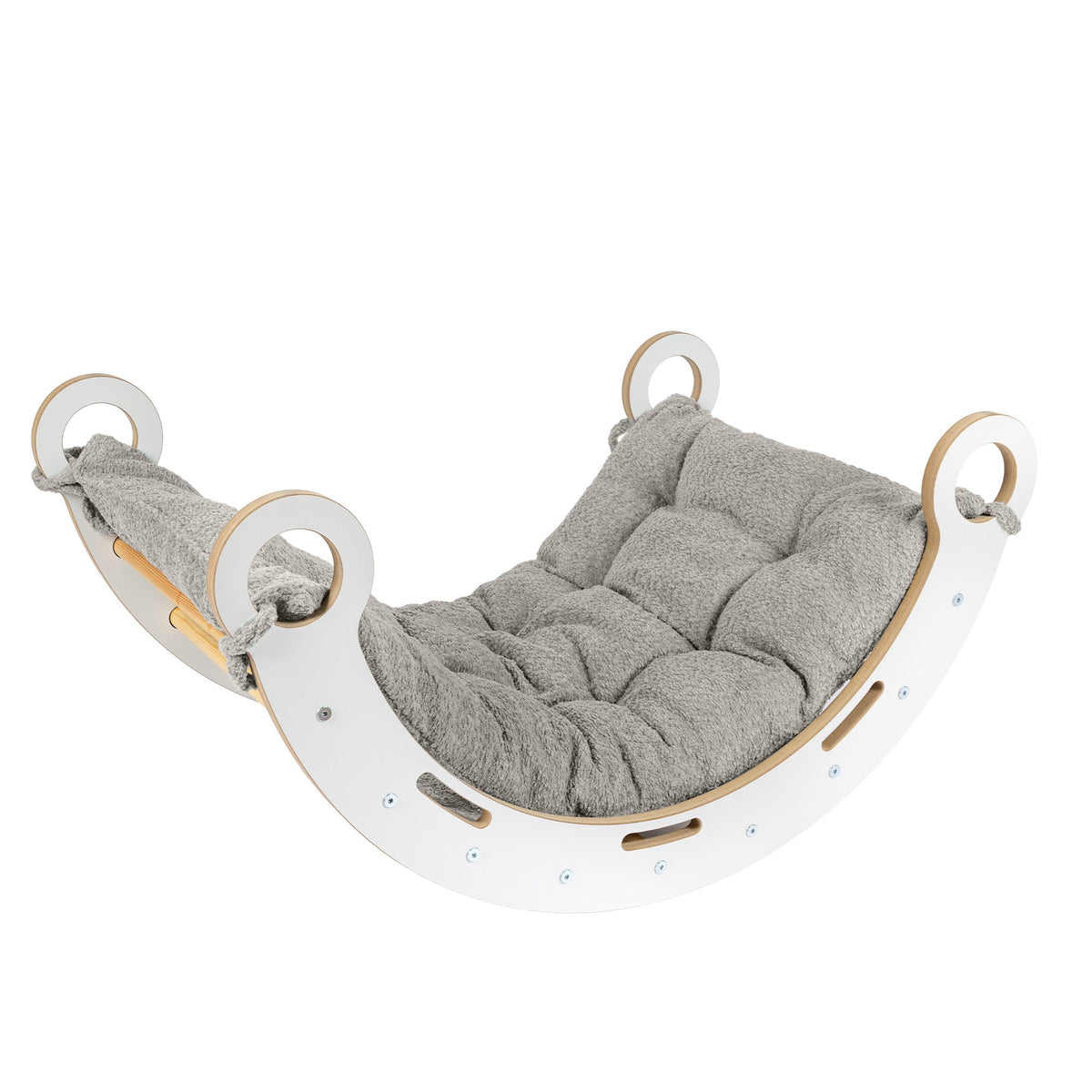 MeowBaby Balancewippe M Snug Rocker weiß inkl. Wippkissen Premium Bouclé