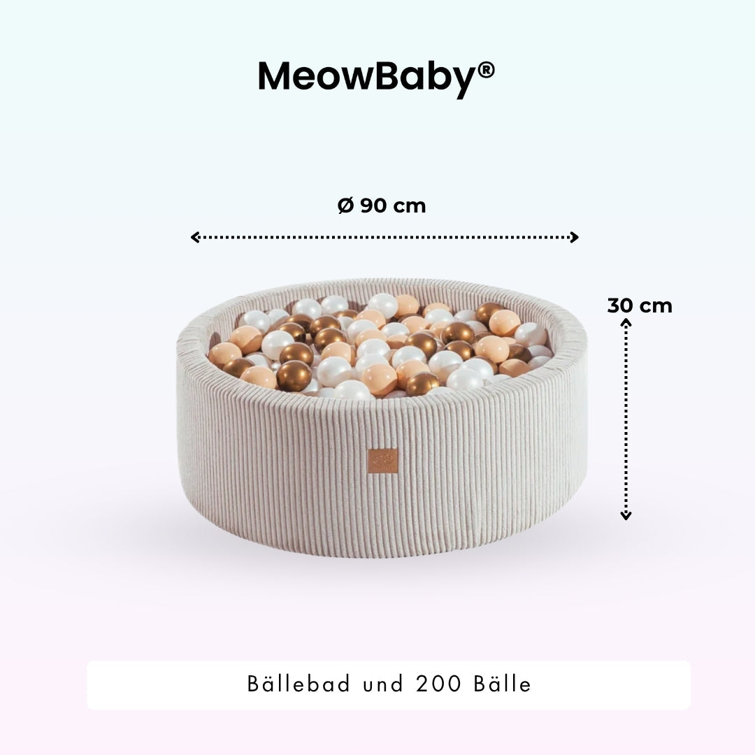 MeowBaby Bällebad Ästhetik Cord 90x30 cm – Ecru/Beige