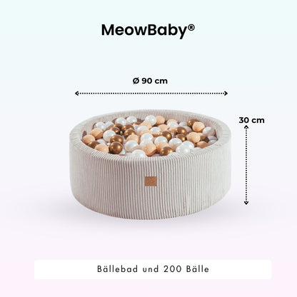 MeowBaby Bällebad Ästhetik Cord 90x30 cm – Ecru/Beige