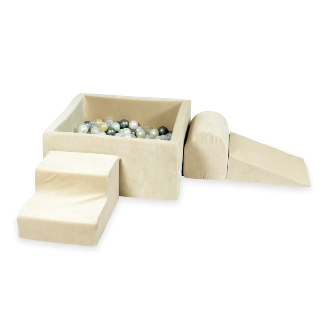 MiMii-Schaumspielset-B-llebad-eckig-VELVET-Soft-Beige-mit-400-B-llen