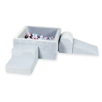 MiMii-Schaumspielset-B-llebad-eckig-VELVET-Soft-hellgrau-mit-400-B-llen