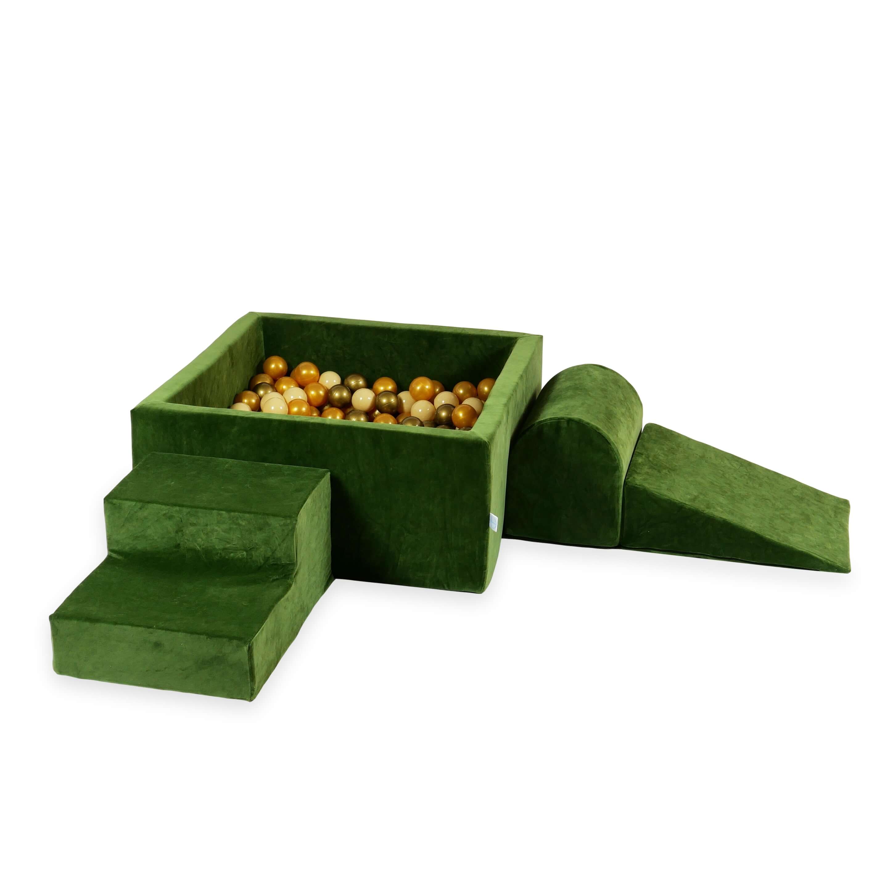 MiMii-Schaumspielset-B-llebad-eckig-VELVET-Soft-olive-mit-400-B-llen