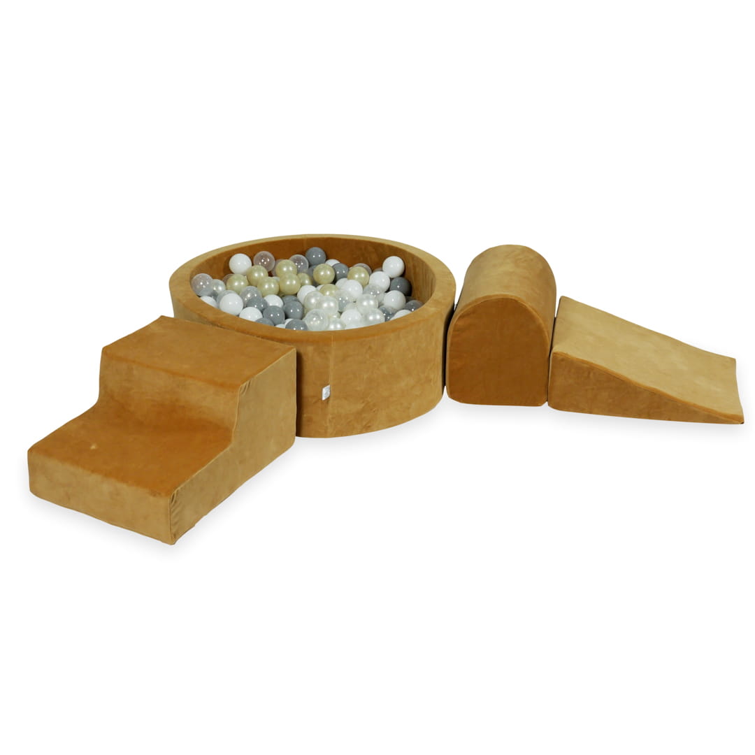 MiMii-Schaumspielset-B-llebad-rund-VELVET-Soft-caramel-mit-200-B-llen