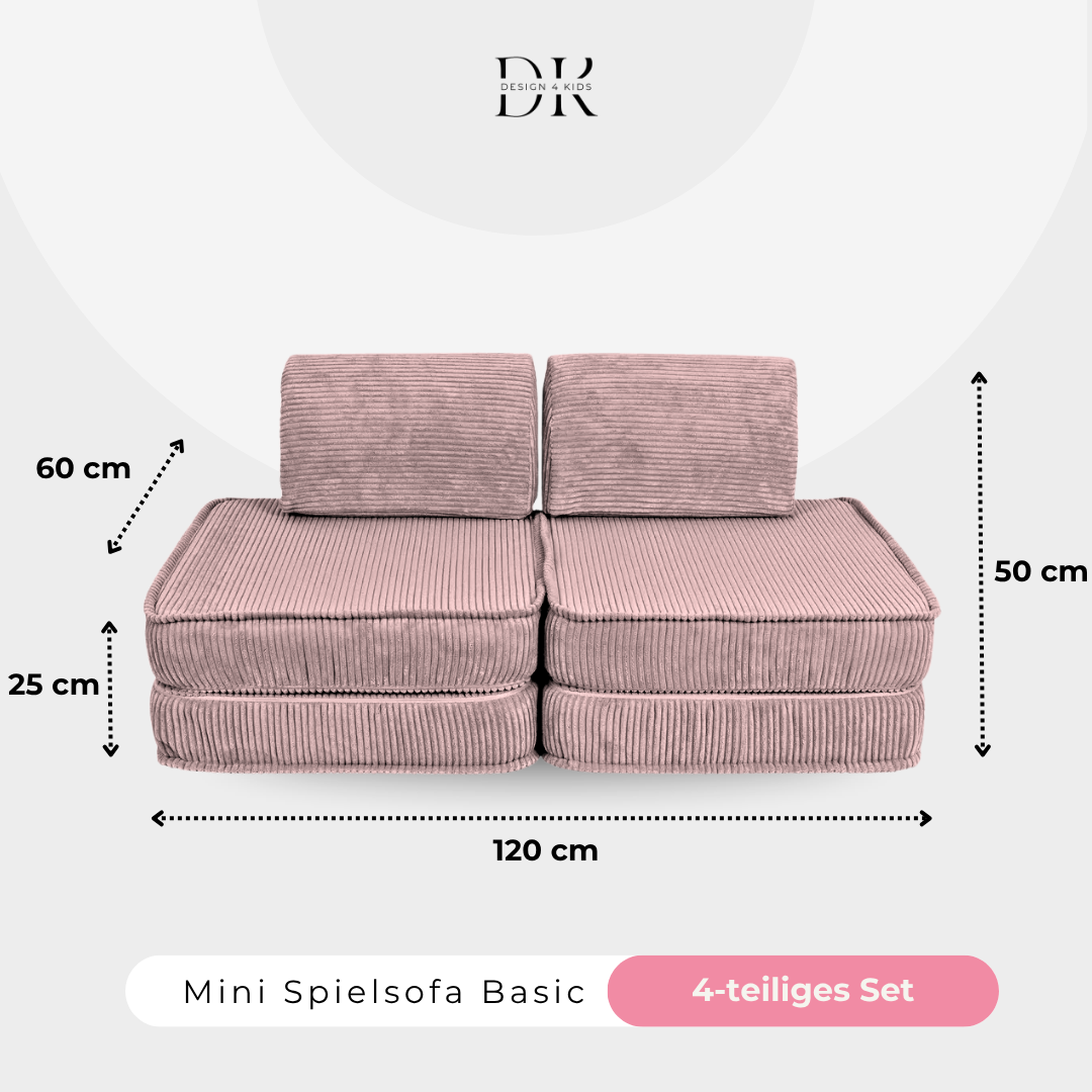 Design4Kids Mini Spielsofa Jewel Cord Basic Powder Rose